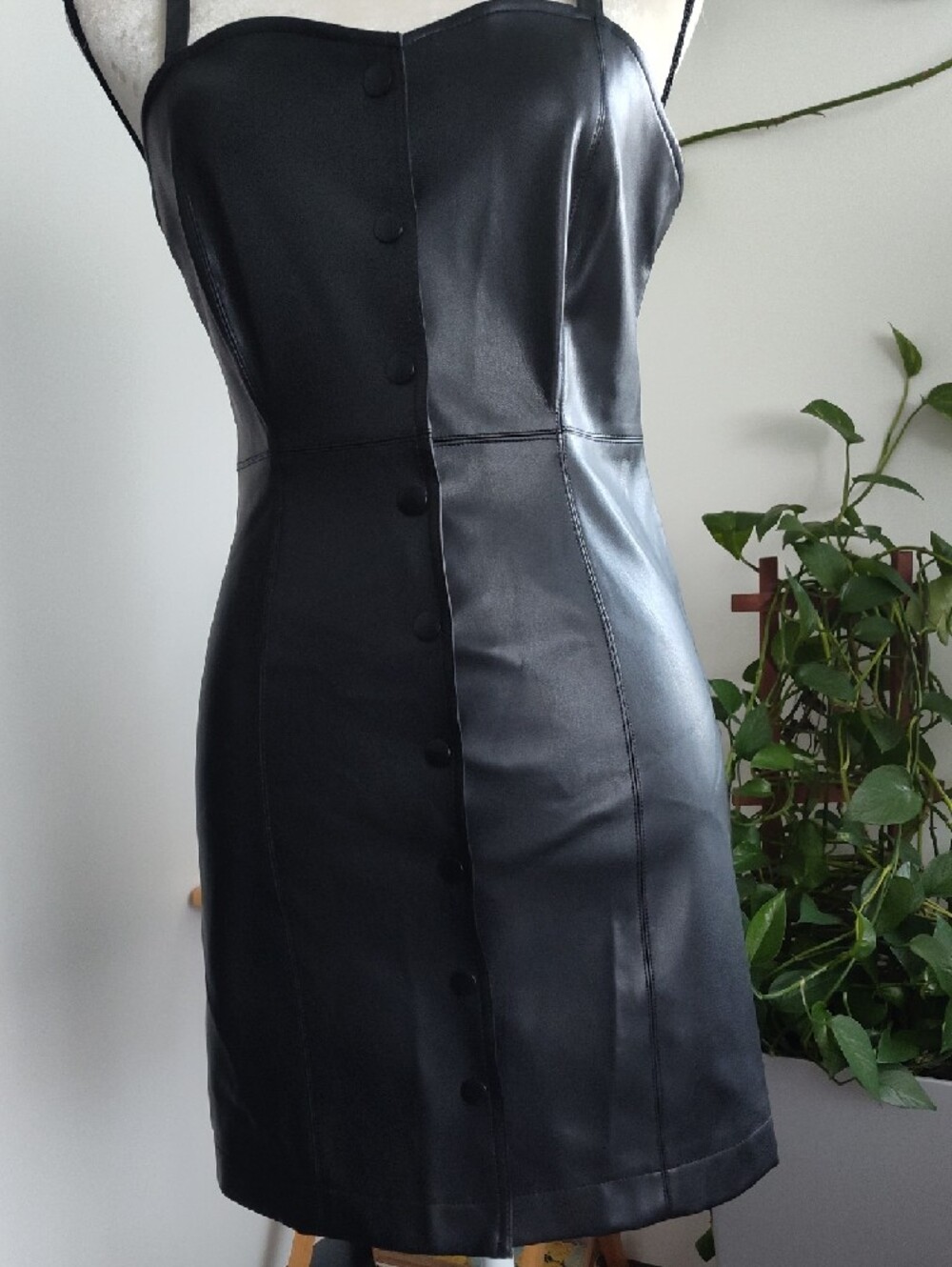Forever 21 Black Faux Leather Button-Front Mini Dress - Picture 2 of 8